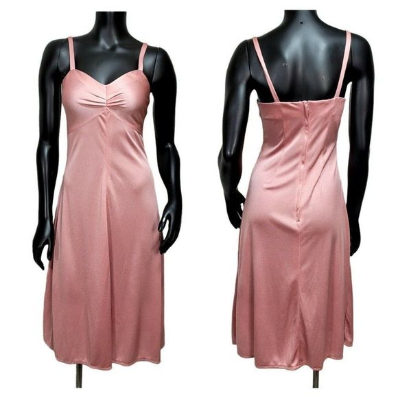 Vintage 70s Fred Rothschild Womens S/M Dusty Pink Day Disco Dancing Dress - Picture 1 of 12